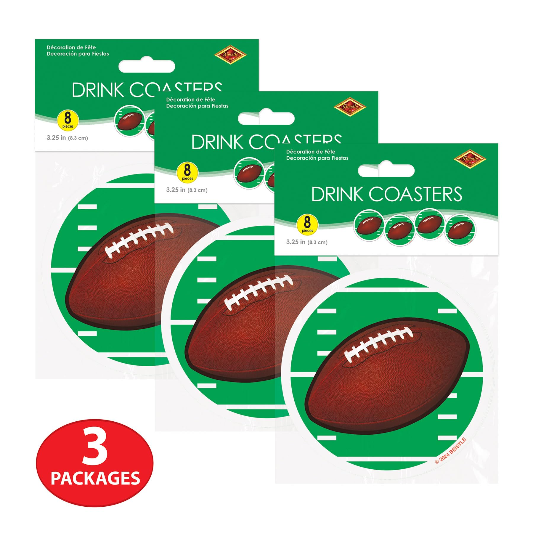 Beistle Football Coasters, Set of 24, Tableware for Game Day Parties, and Tailgating, Drink and Beverage Protectors for Sports-Themed Events