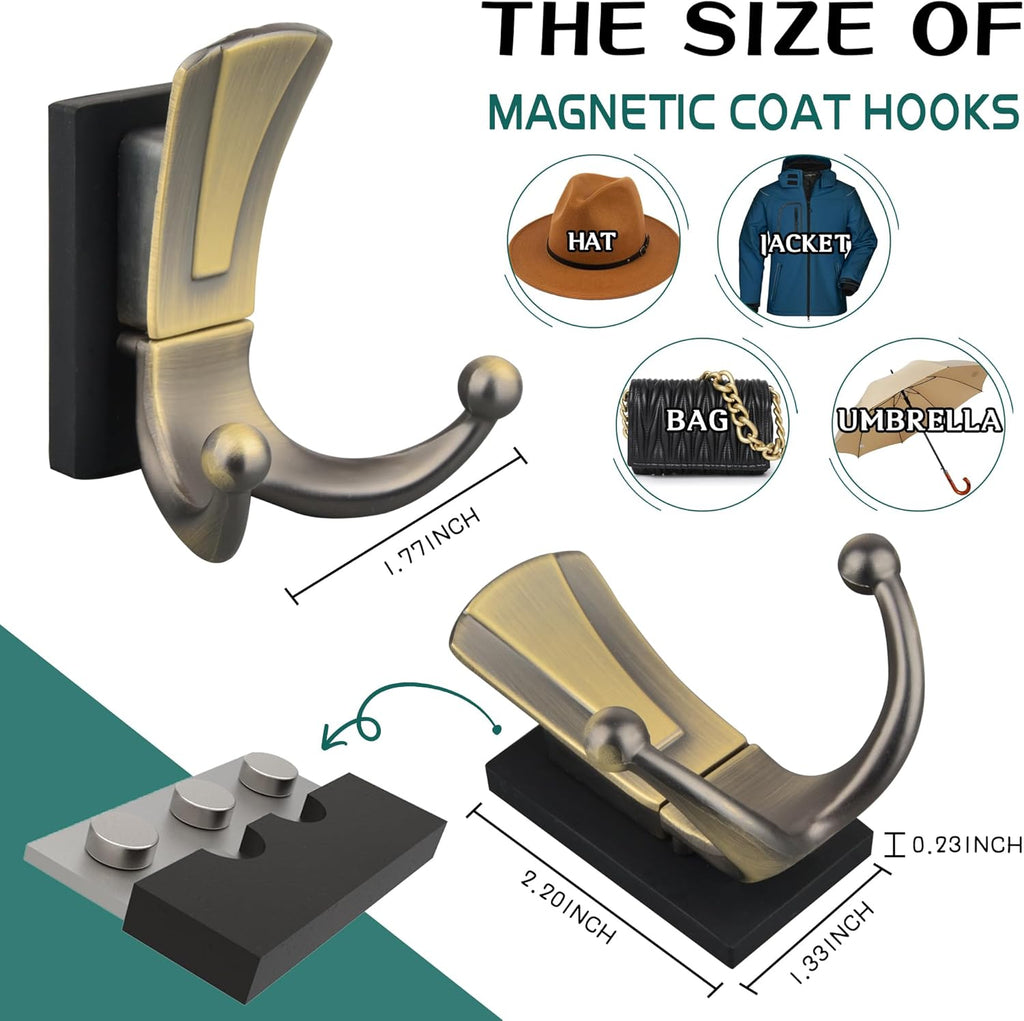ULIBERMAGNET Magnetic Coat Hooks - Retro Heavy-Duty Double Hooks for Metal Doors | Perfect for Towels, Coats, and Bags