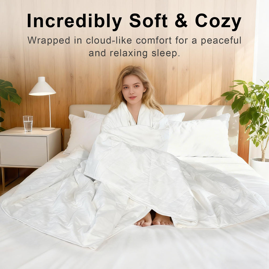 WQSPRING Lightweight 100% Cotton Comforter Queen Size, All Seasons Bedspread Cotton Filled Blanket, Durable Breathable Quilt (Queen, Block)