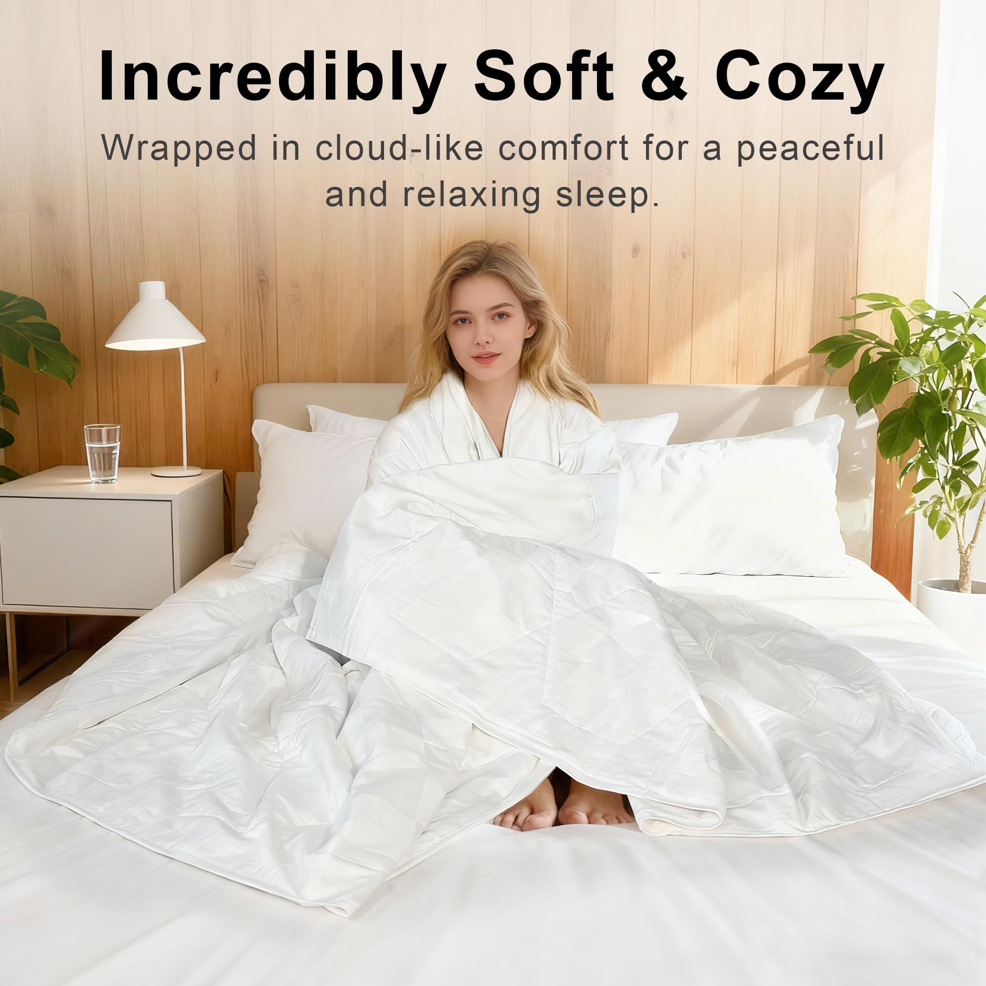 WQSPRING Lightweight 100% Cotton Comforter Queen Size, All Seasons Bedspread Cotton Filled Blanket, Durable Breathable Quilt (Queen, Block)