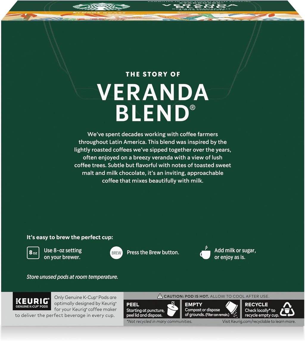 Starbucks K-Cup Coffee Pods - Blonde Roast Veranda Blend for Hot or Iced Coffee | 32 Count