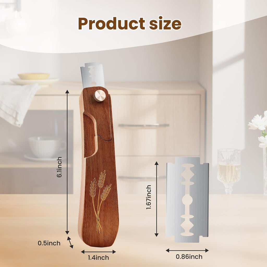 Skiennix Wooden Bread Lame - Handcrafted Dough Scoring Tool for Sourdough Baking | Includes 10 Razor Blades