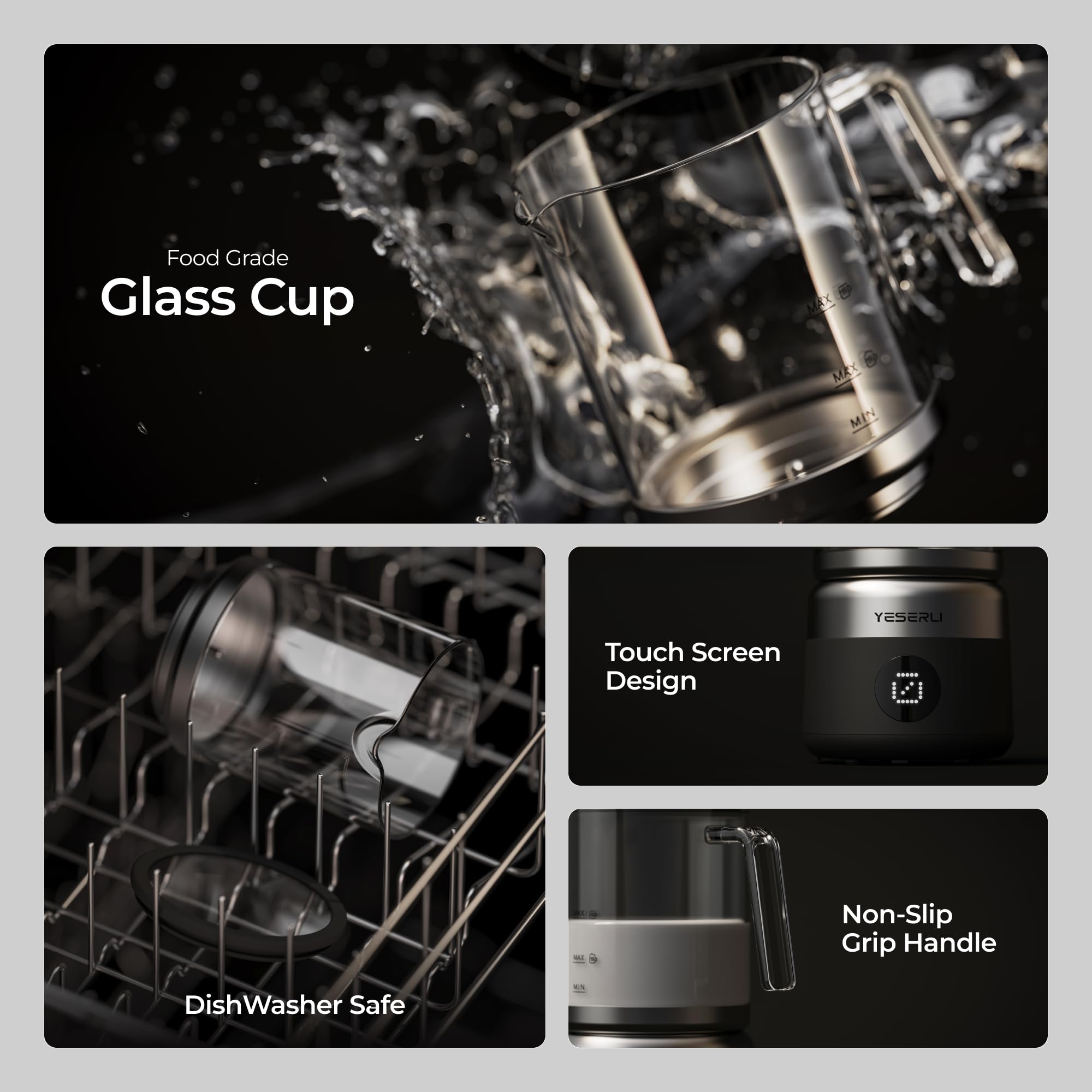 YESERLI 5-in-1 Split Glasscup Electric Milk Frother, 14oz One-Touch Foam Maker & Steamer for Latte/Cappuccino/Hot Chocolate, 600W Automatic Milk Warmer & Cold Froth, Dishwasher-Safe Glasscup BPA Free
