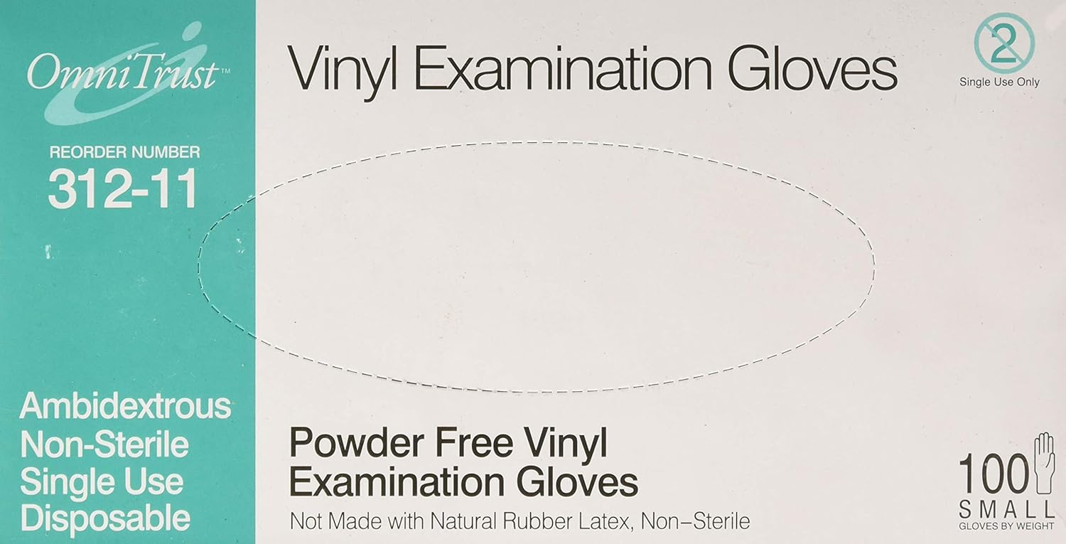 OmniTrust Vinyl Medical Exam Gloves - Powder Free, Small Size, 100 Count Box