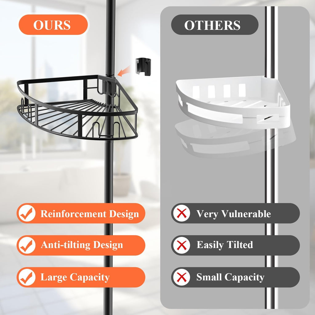 Skiennix 4-Tier Rustproof Corner Shower Caddy - Adjustable Height 42-115 Inch Bathroom Organizer | Black