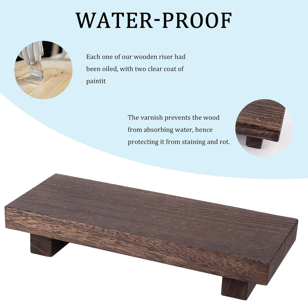 Zoocatia Small Wood Tray - Decorative Wooden Riser for Farmhouse Bathroom & Kitchen | Dark Brown