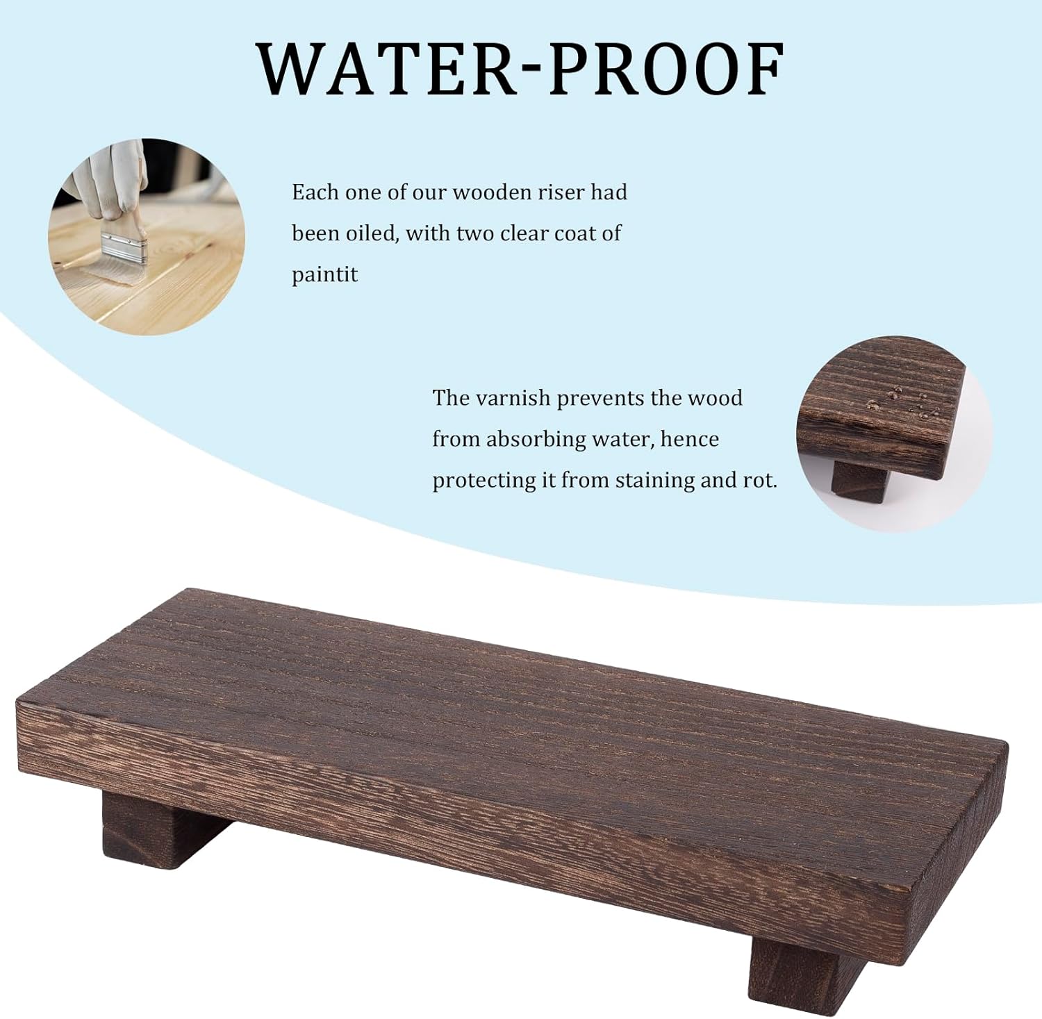 Zoocatia Small Wood Tray - Decorative Wooden Riser for Farmhouse Bathroom & Kitchen | Dark Brown