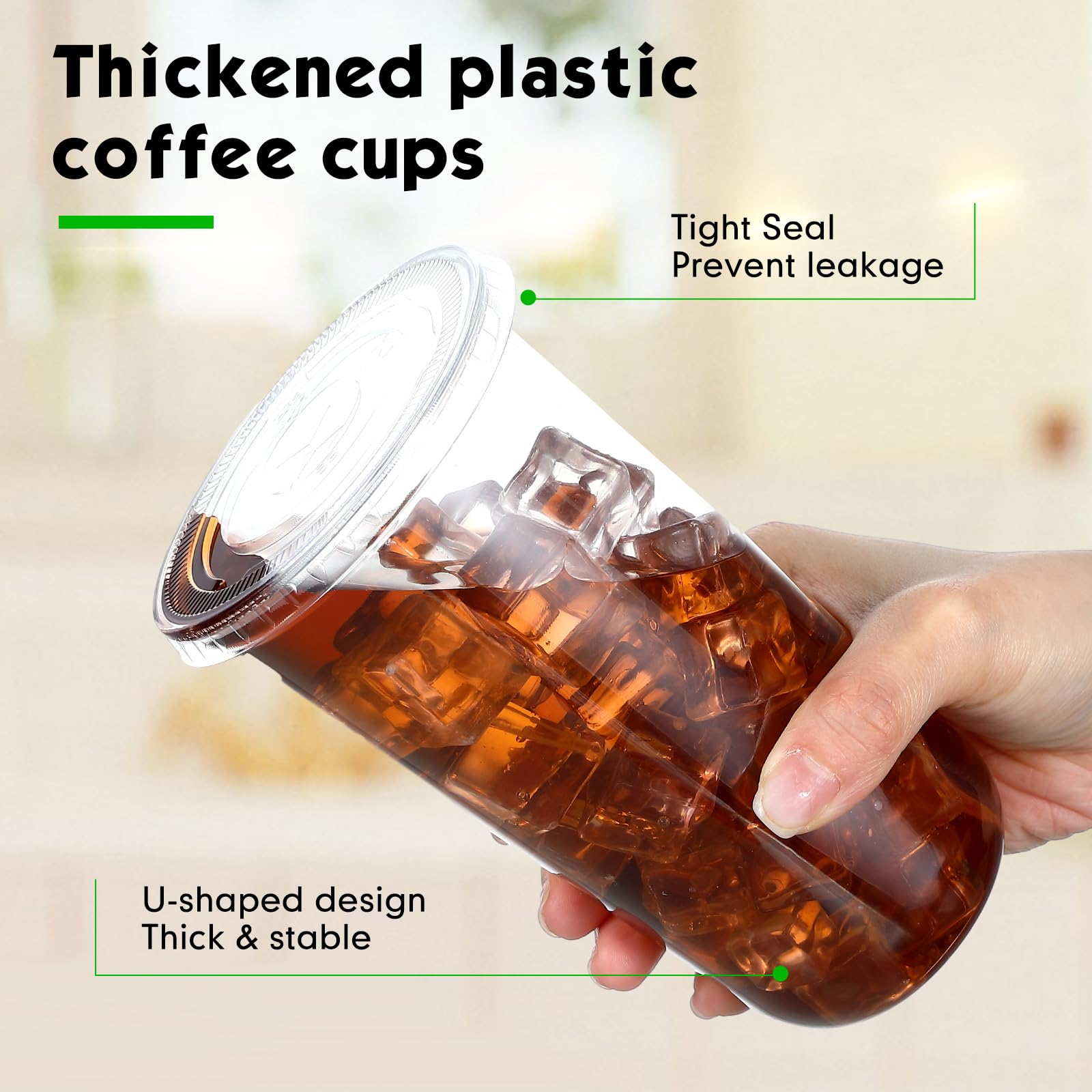 Ziliny 100 Set Clear Plastic Cups with Lids and Straws, Disposable Iced Coffee PET Cups for Drinking Cold Beverage Juice Parfait Smoothie Milkshake Coffee Shops Party Supplies (20 oz)