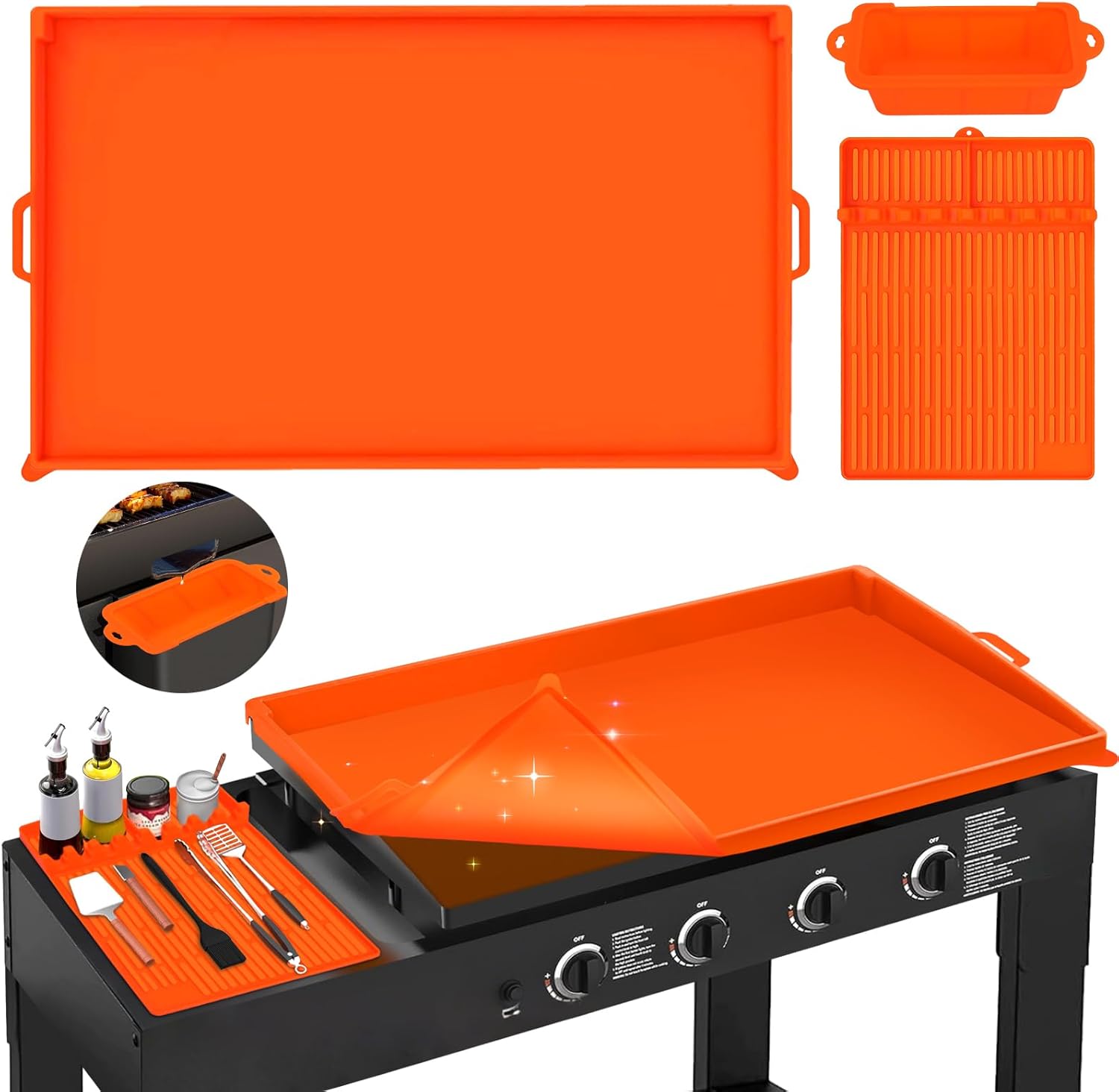 Blackstone 36" Silicone Griddle Mat - Food Grade Grill Cover with Spatula & Grease Cup Liner | Set of 3
