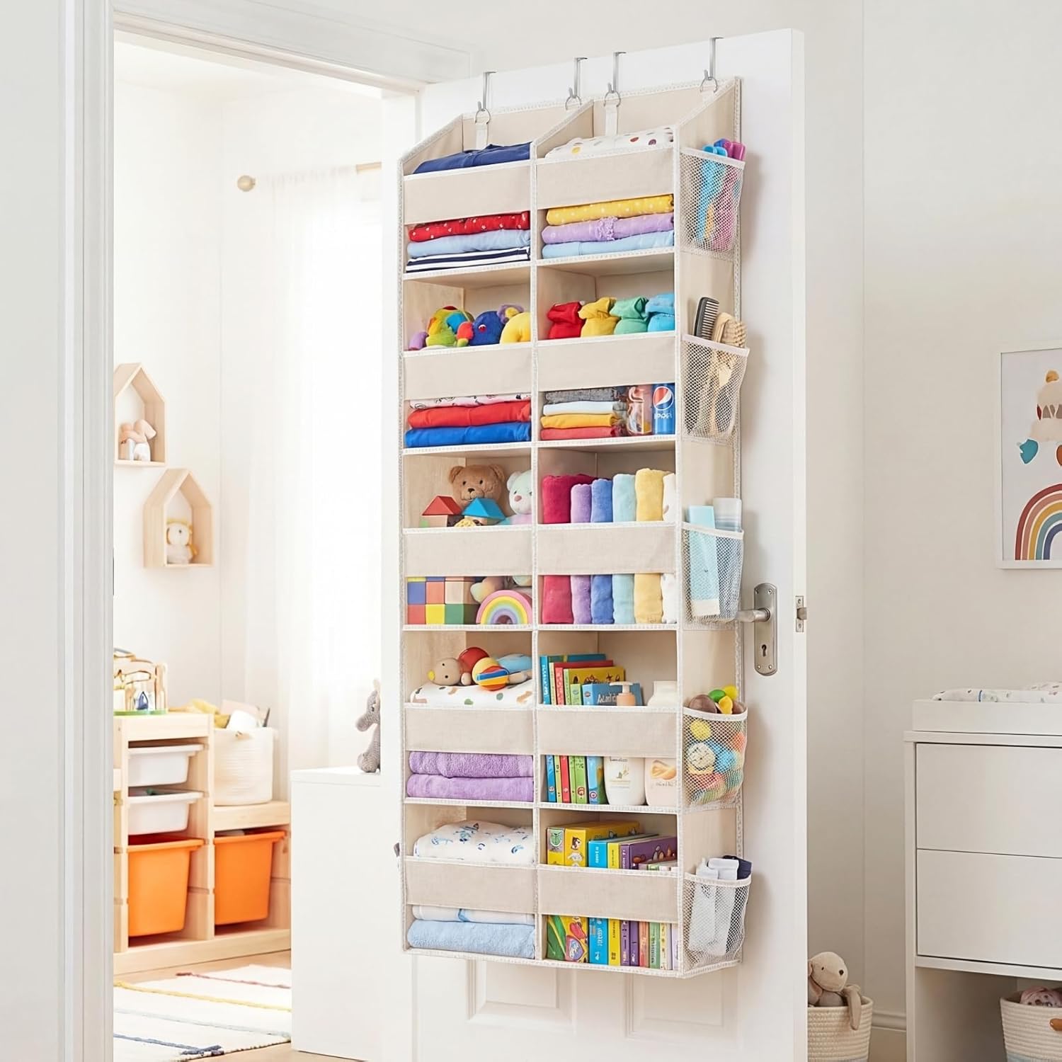 Ofiray Home Over The Door Organizer - Extra Large 5-Tier Storage with 10 Compartments | Beige, 80 lbs Capacity