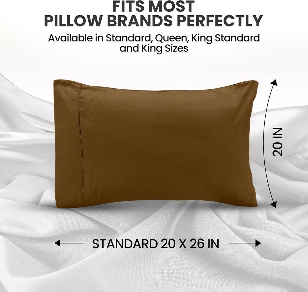 Utopia Bedding Standard Pillow Cases - Soft Brushed Microfiber - 2 Pack, Mocha | 20 x 26 Inches