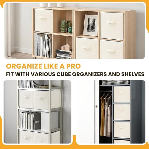 Criusia Large Storage Cubes - 13-Inch Collapsible Fabric Bins with Handles for Organizing Clothes, Blankets, Toys | 10-Pack Beige