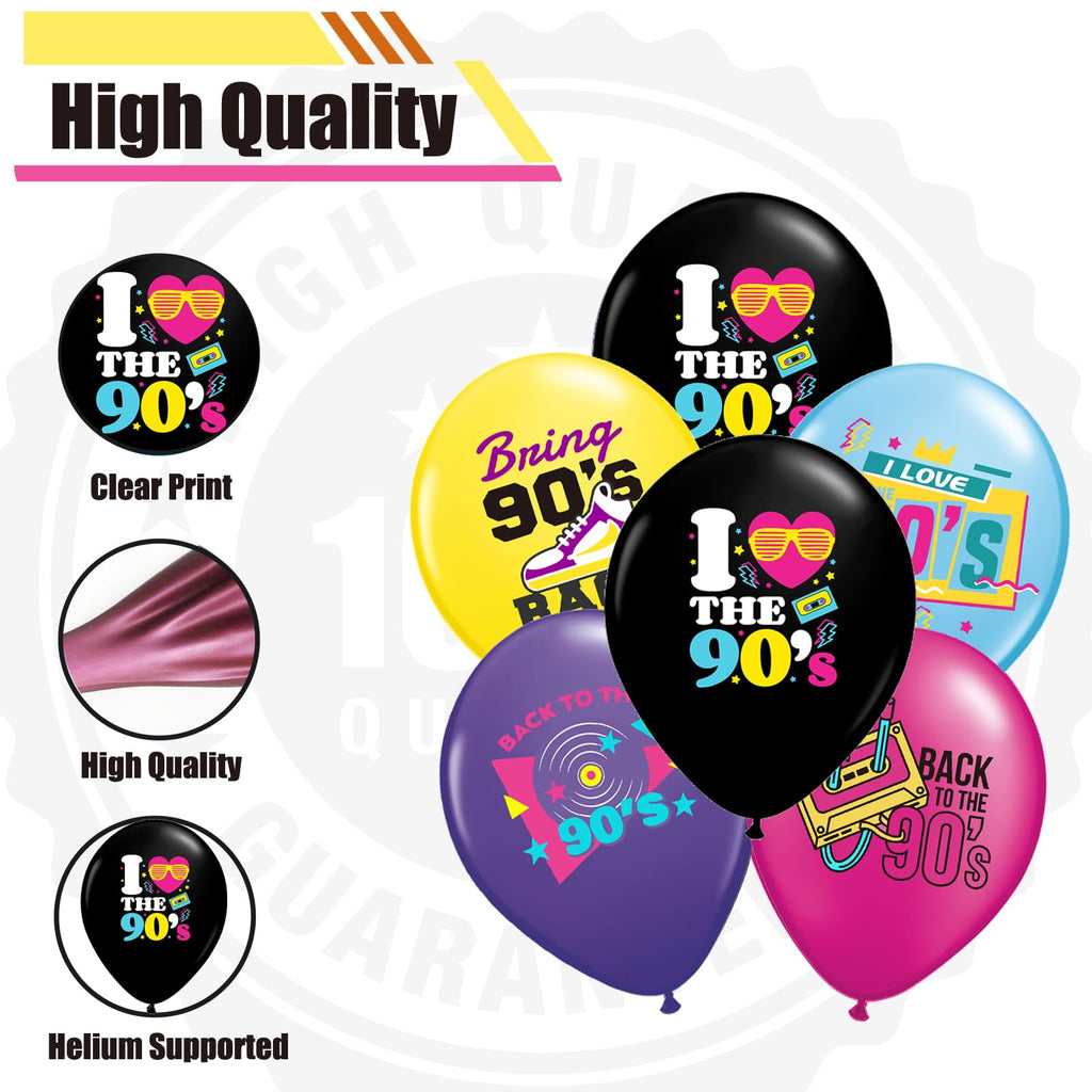 90s Balloons 30 Pcs Back to The 90's Balloon Retro Radio Boombox CD Neon Balloon for 90's Hip Hop, Rock and Roll Party, Throwback Birthday Decor, 90s Party Decorations