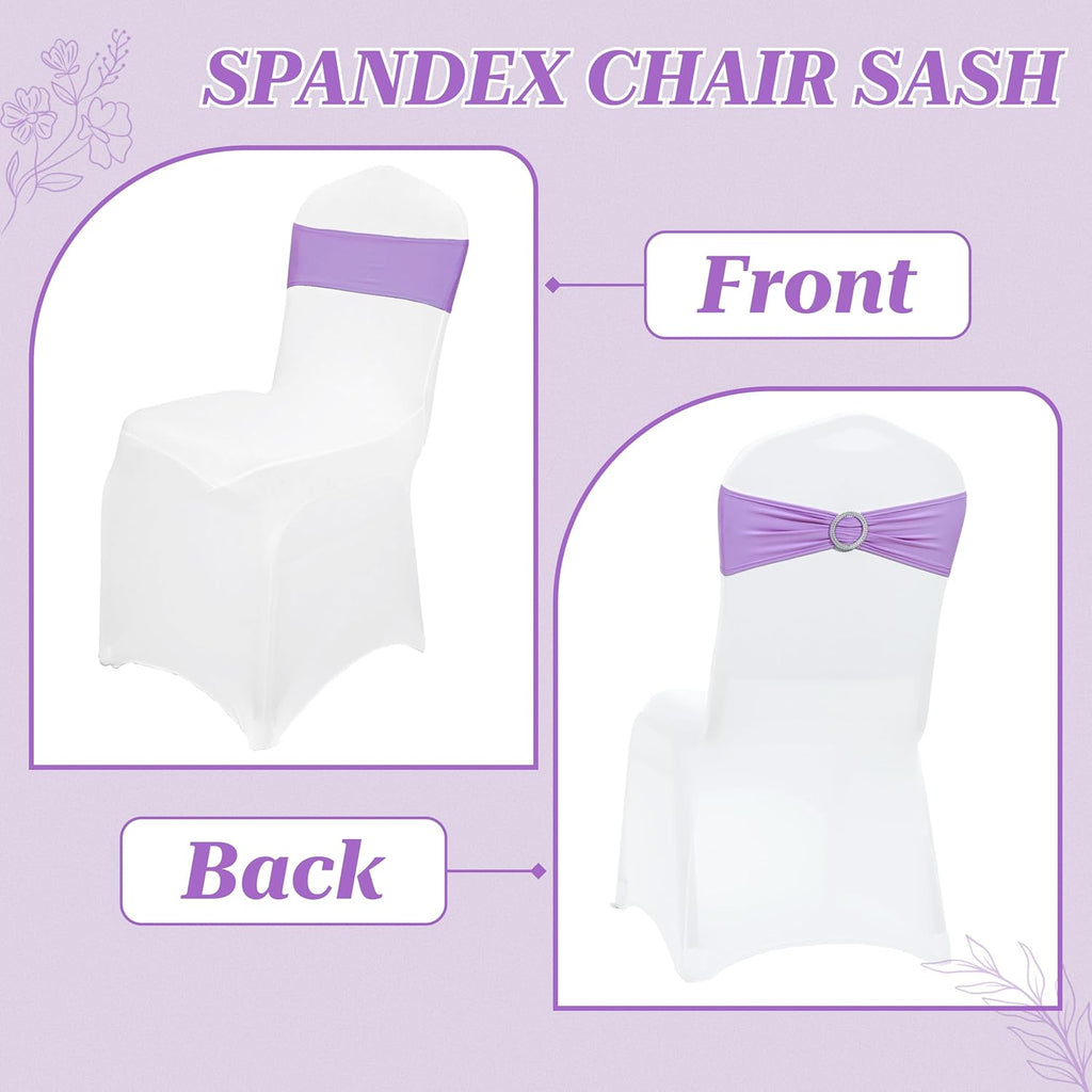 MDS Spandex Chair Sashes - Universal Elastic Stretch Bows with Buckle Slider for Wedding Decor | Lavender, Pack of 125
