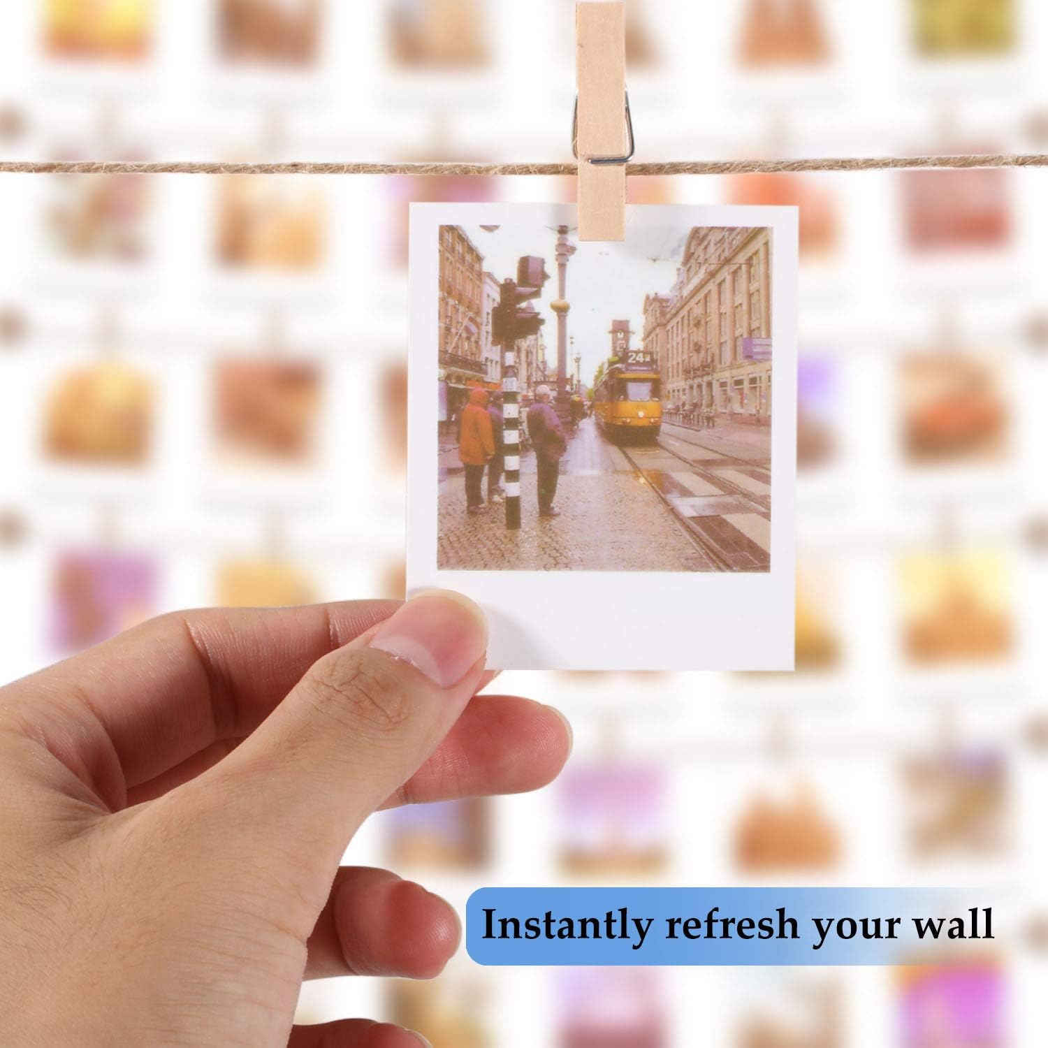 Mudder Photo Display String - 50 Clip Boho Wooden Wall Decor for Dorm Room & Teen Bedroom
