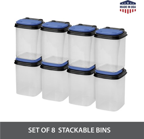 Buddeez Multi-Purpose Hardware Storage Bins - Clear Organizers with Blue Stackable Lids | 1 Quart, 8 Pack
