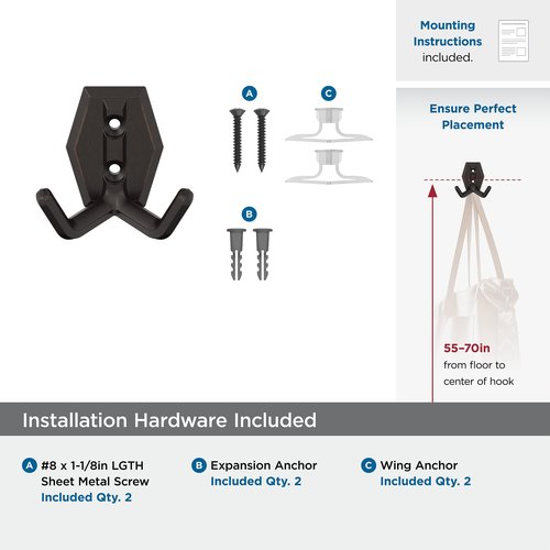 Amerock H37008ORB | Benton Double Prong Decorative Wall Hook | Oil Rubbed Bronze Hook for Coats, Hats, Backpacks, Bags | Hooks for Bathroom, Bedroom, Closet, Entryway, Laundry Room, Office