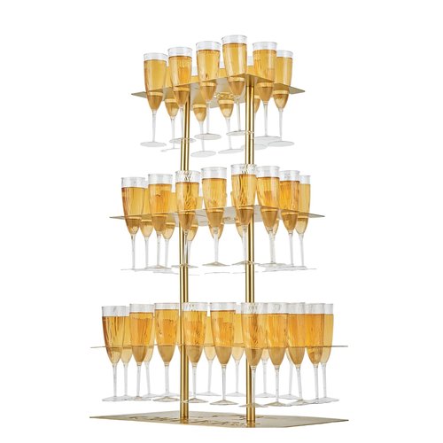 Oftest Metal Champagne Flute Holder Stand for Party – 3-Tier Champagne Tower Display Holds 42 Glasses, Gold Champagne Stand Holder for Wedding, Event, Celebration (Gold, Rectangle)