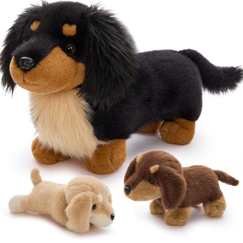 MorisMos Dachshund Stuffed Animal Plush Toys, 20'' Realistic Long Haired Dachshund Toys Gift for Kid Toddler Women, Mama Puppy Surprise with Baby Dog Stuffed Animals,Cuddle Black Weiner Dog Pillow