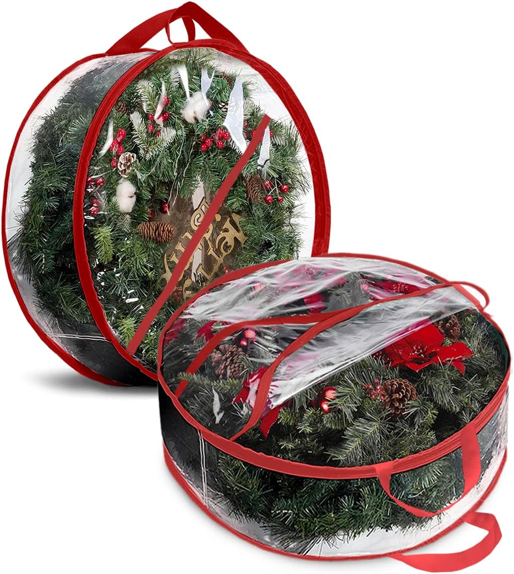ProPik Christmas Wreath Storage Bag - Waterproof 30" Clear PVC Container | 2 Pack for Holiday Decor