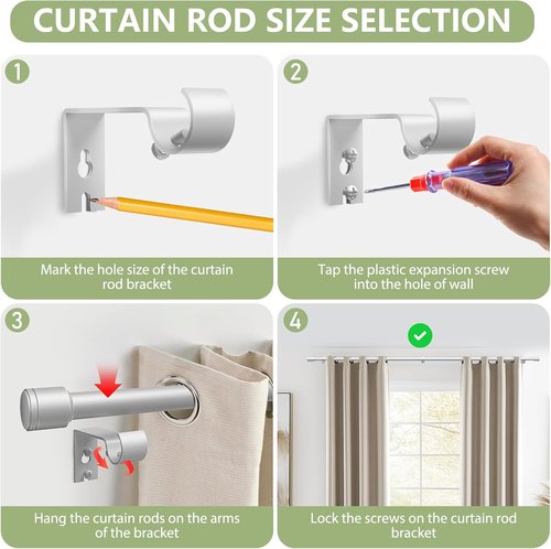 Adjustable Silver Curtain Rods by [Brand Name] - 5/8” Diameter, 30-90 Inch for 30-84 Inch Windows | 2 Pack with Brackets