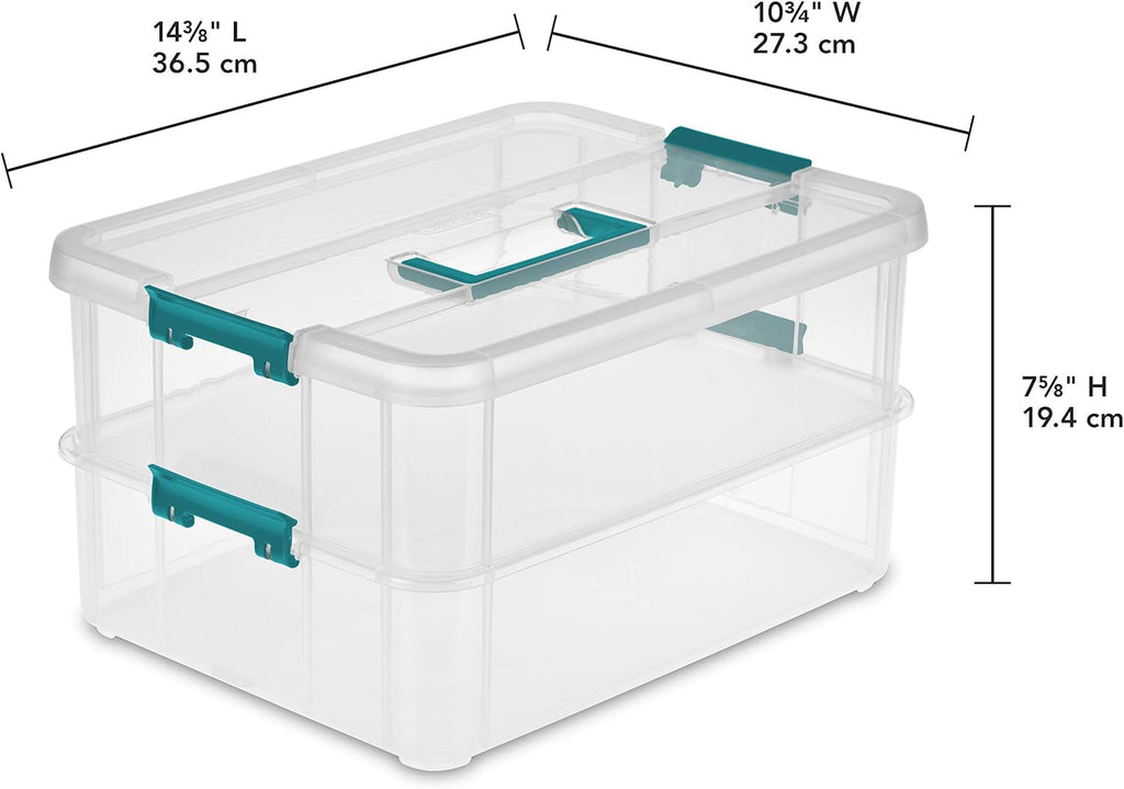 Sterilite Stack & Carry 2-Layer Box - Clear Lid & Blue Handle for Easy Organization
