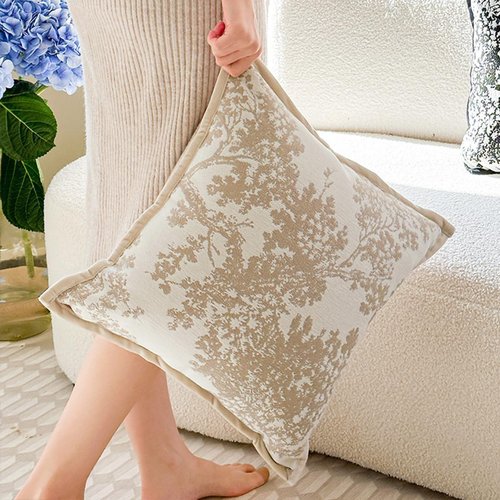 Croker Horse Throw Pillow Covers - Luxury White Beige Embroidery Pine Tree | 20x20 Inches for Sofa & Bedroom