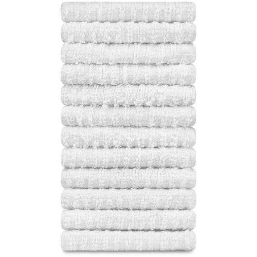 DecorRack 12 Pack 100% Cotton Kitchen Towels for Cleaning, 12 x 12 inch, Ultra Absorbent Bar Mops, Heavy Duty, Quick Dry, Machine Washable Dish Towels, Multi-Purpose Cleaning Supplies, White (12 Pack)
