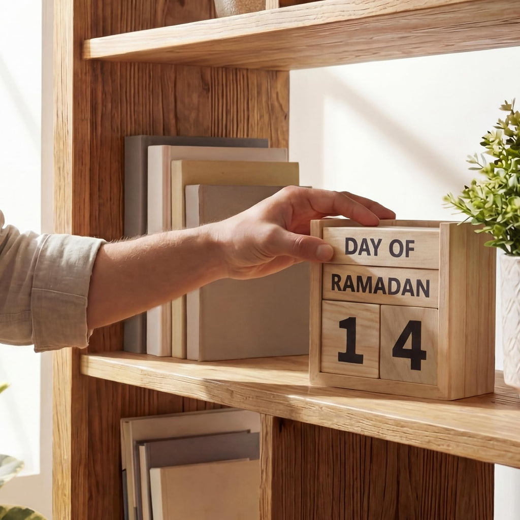 Tinlade Ramadan Countdown Calendar 2026 Wooden Ramadans Decorations for Home Wood Perpetual Block Calendar Ramadan Gift for Kid Farmhouse Eid Mubarak Ramadans Advent Calendars for Desk Table(Beige)