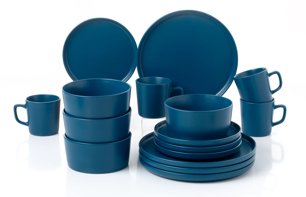 Lorren Home Trends Blue Stoneware Dinnerware Set, 16 Piece, Service for 4, Microwave and Dishwasher Safe
