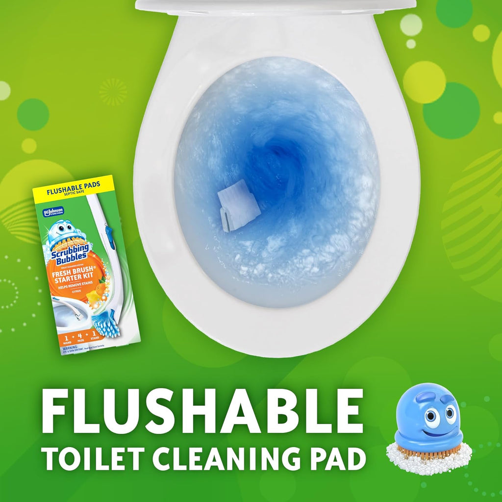 Scrubbing Bubbles Toilet Bowl Cleaning System - Citrus Scent with 4 Flushable Refill Pads & Stand