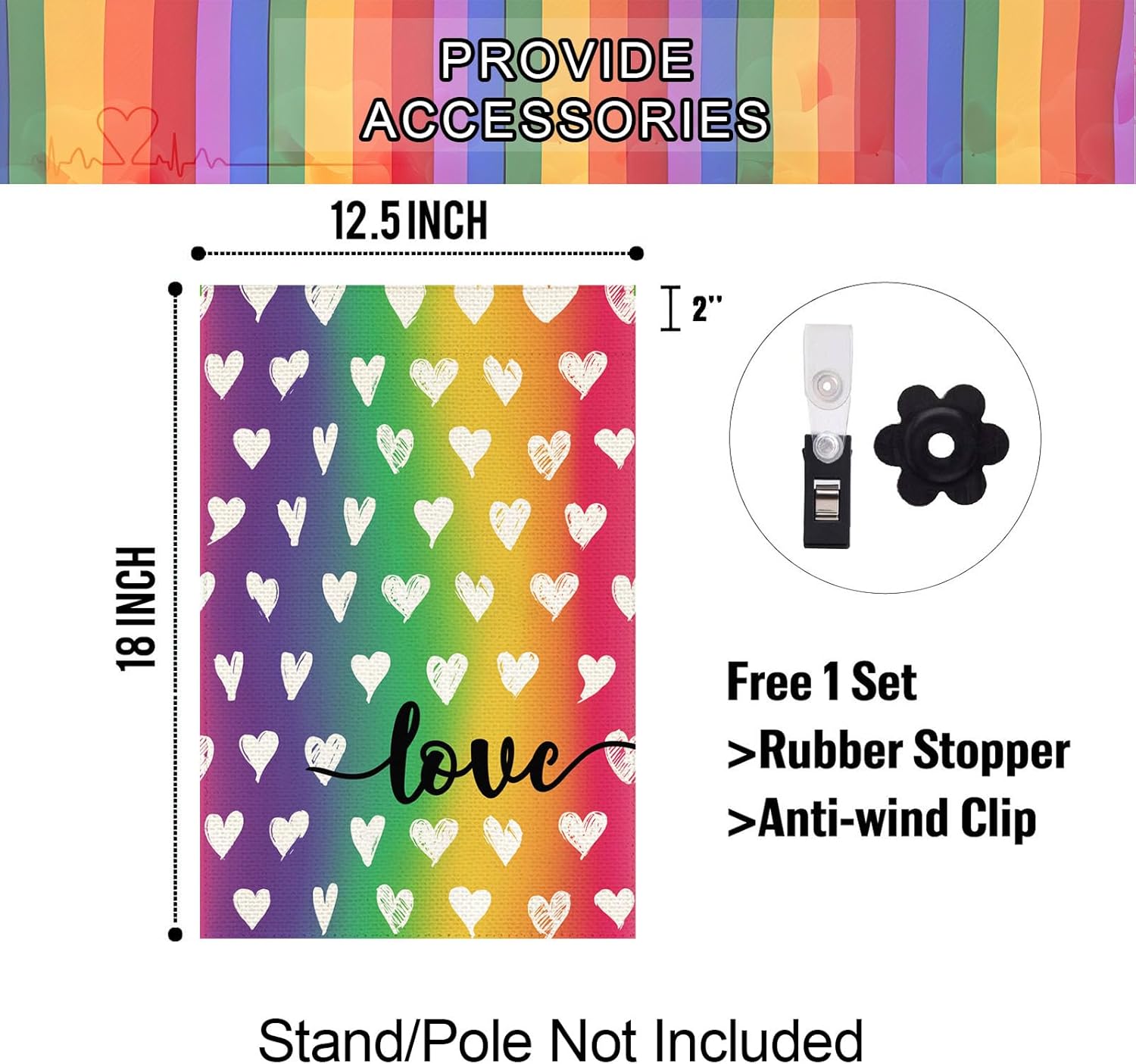Baccessor LGBTQ Garden Flag - Double-Sided Rainbow Design for Pride Month | 12.5 x 18 Inch