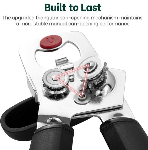Beneno Can Opener - Heavy Duty Manual Design with Magnet Lid Lifter & Ergonomic Grip | Easy Use for Arthritis, Black