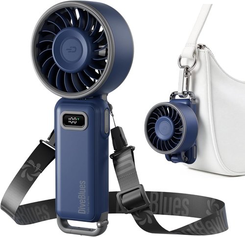 Diveblues Portable Handheld Fan - 7.4m/s High-Speed Turbo Fan | 180° Foldable 4-in-1 Design, USB-C Rechargeable, 12H Battery
