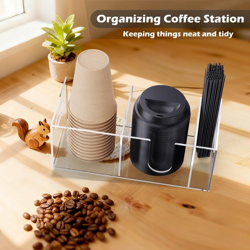 KZLCAKK Acrylic Coffee Cup Holder for Countertop, Coffee Bar Accessories and Organizer - Coffe Station Organizer for Cup Lid Stirrers Pod