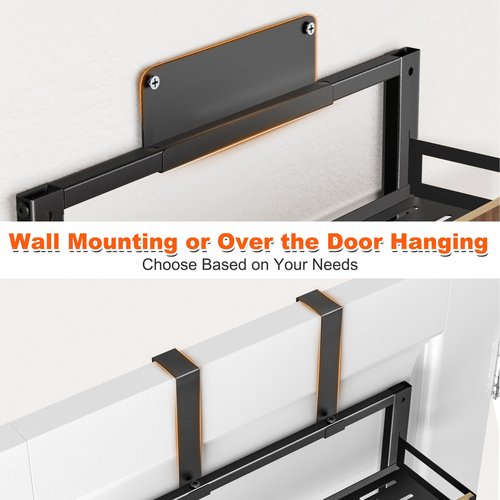 Aquzee Pantry Door Organizer, 6-Tier Over the Door Pantry Organizer, 2 IN 1 Hanging Wall Mount Spice Rack, Adjustable Baskets, Heavy Duty Spice Organization for Cabinet Kitchen Closet