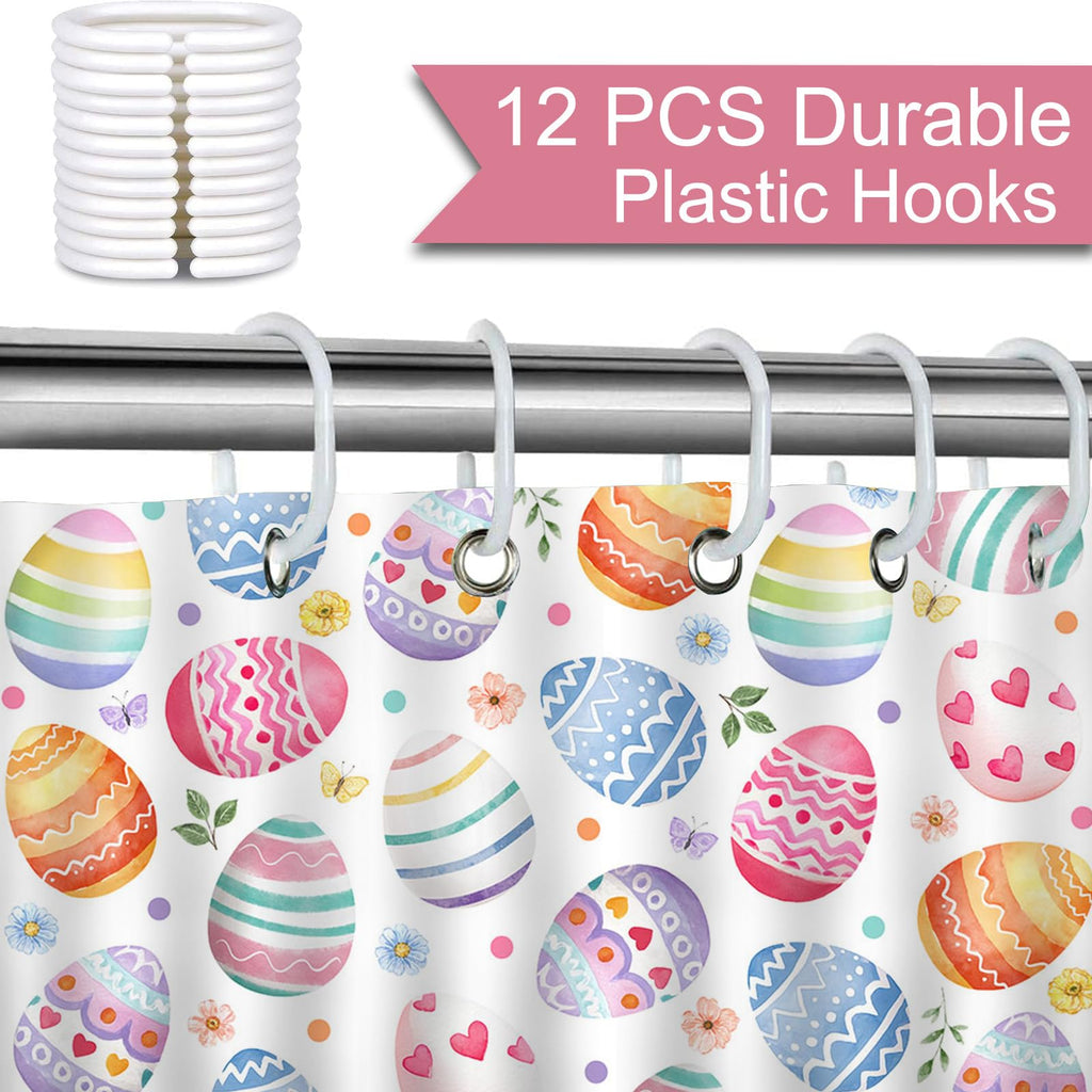 Mocsicka Easter Eggs Shower Curtain Happy Easter Bathroom Shower Curtain Spring Holiday Waterproof Fabric Shower Curtains Bathtub Decor with 12 Hooks 72 X 72 Inches