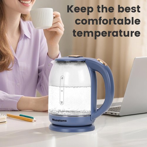 Nuxatoms Household Electric Kettle, All 304 Stainless steel and No Plastic Contact, Automatic Shut-off,Borosilicate glass Visual Boiling, 2.0L Water Boiler & Tea Kettle Perfect For Tea & Coffee