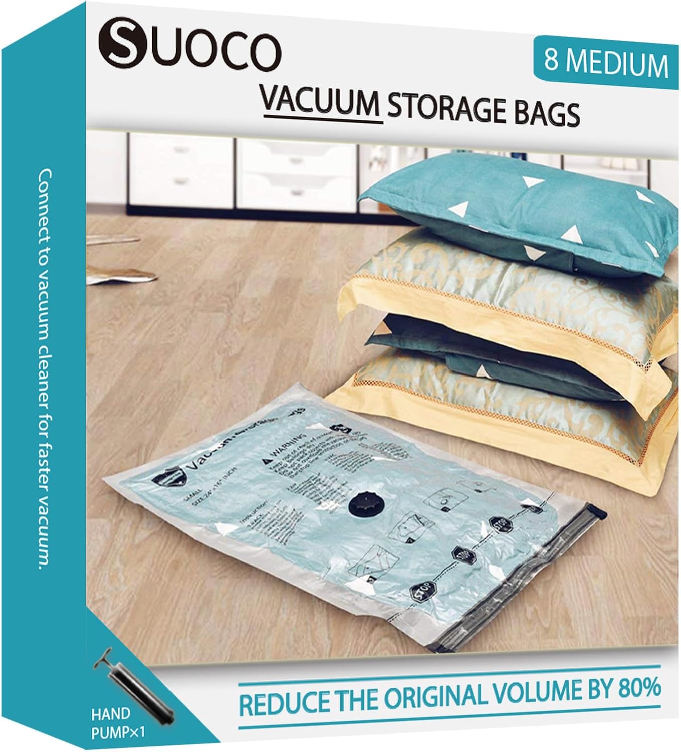 Skiennix Vacuum Storage Bags - Compression Packing Space Saver for Clothing & Bedding | 8 Medium Bags