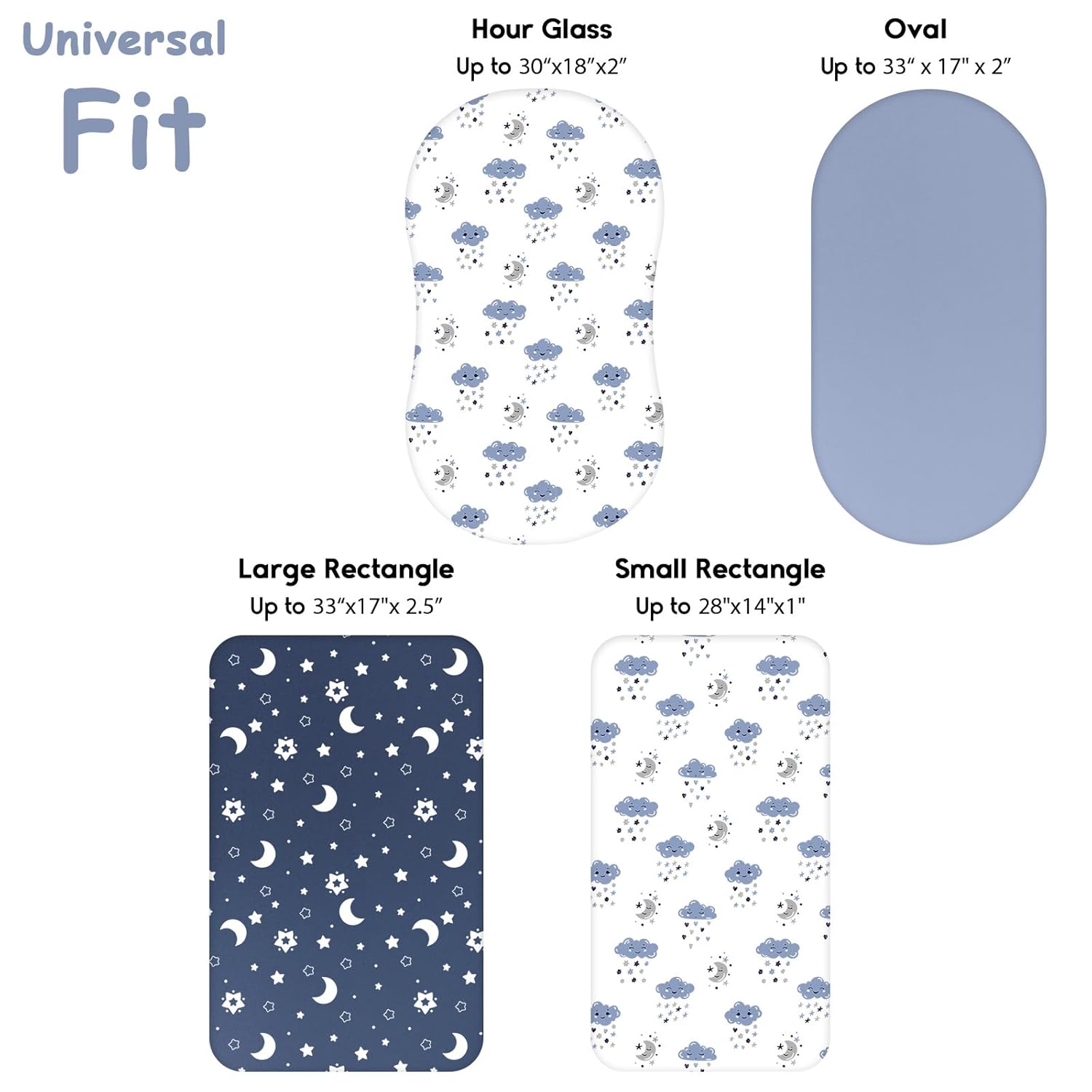 Yoofoss Bassinet Sheets - 3-Pack Fitted Set for Halo Bassinest & Baby Delight | Soft, Breathable Blue & Cloud Design