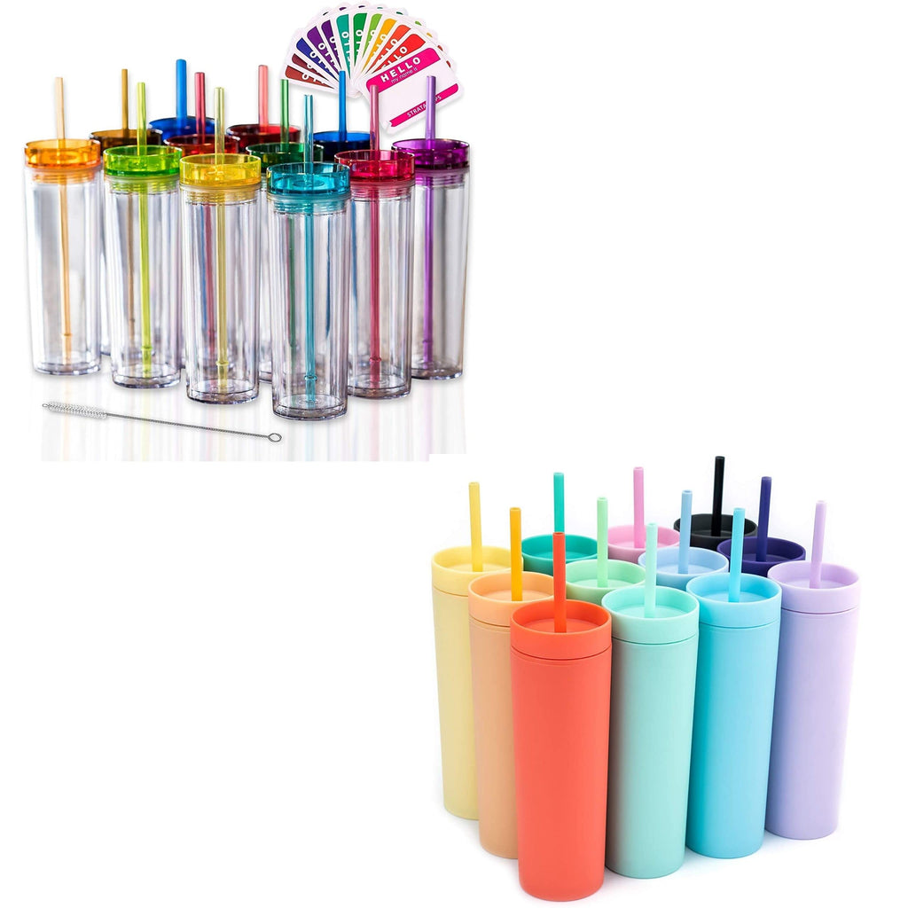 STRATA CUPS BUNDLE! 16 oz Colored Acrylic Tumblers (Set of 12) + 16 oz Matte Pastel Skinny Tumblers (Set of 12)