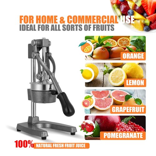 Gowintech Commercial Heavy Duty Cast Iron Hand Press Manual Orange Citrus Lemon Lime Grapefruit Pomegranate Fruit Juice Squeezer Machine with Stainless Steel Cup Grey