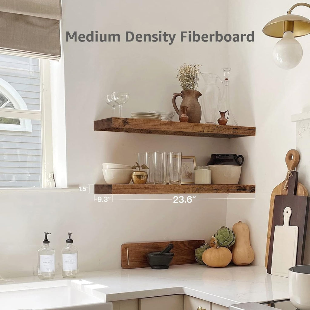 QEEIG Floating Shelves - Rustic Wall-Mounted Display Shelf Set of 2 | 23.6" Long for Home Decor