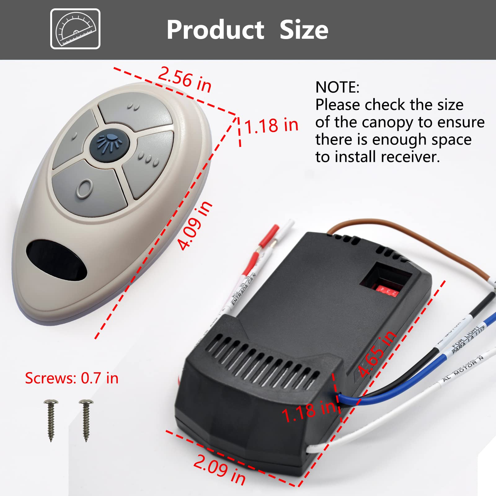 Universal Ceiling Fan Remote Control Kit for Harbor Breeze Hunter Allen Roth Hampton Bay,w/Receiver Light Dimmer 3-Speed, Replacement of L3HFAN35T1 35T1 L3HFAN35T 35T KUJCE9603 UC7202T CHQ7202T