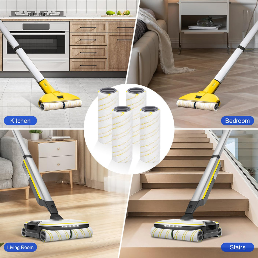 SavStor Roller Brush Replacement Compatible for Karcher FC3, FC5, FC7 Electric Floor Cleaner Mop, Mircofiber Main Brush Spare Part Accessories, Original Roller Brush,Yellow (4 Pack)