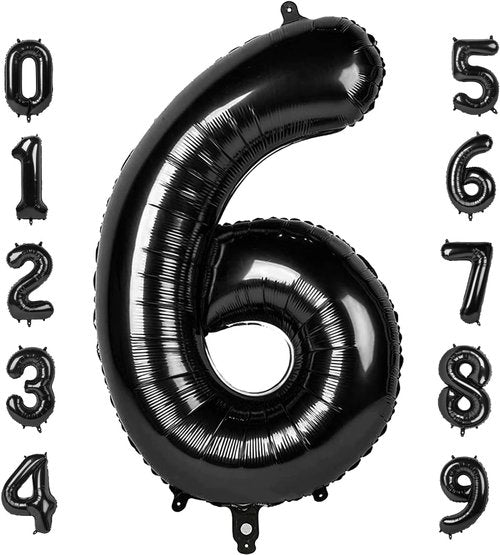 Balloon Number 6 - 40 Inch Black Birthday Balloon for Boys & Girls | Perfect for 6th Birthday Celebrations