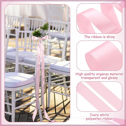 Daifunli Wedding Bows - 24 Pcs Pink Satin Chair Decorations | Elegant Aisle Ribbons for Ceremonies