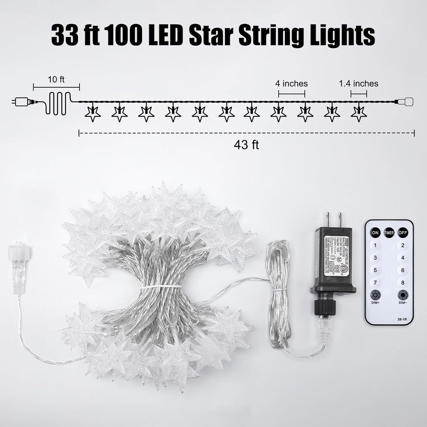 Star String Lights - 33 Ft 100 LED Waterproof Fairy Lights with Remote & Timer | 8 Modes for Bedroom & Patio