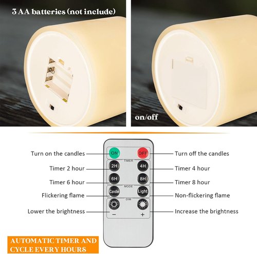Flameless Candles | Extra Large 6"x6" Real Wax Battery Operated with Remote & Timer - Ivory