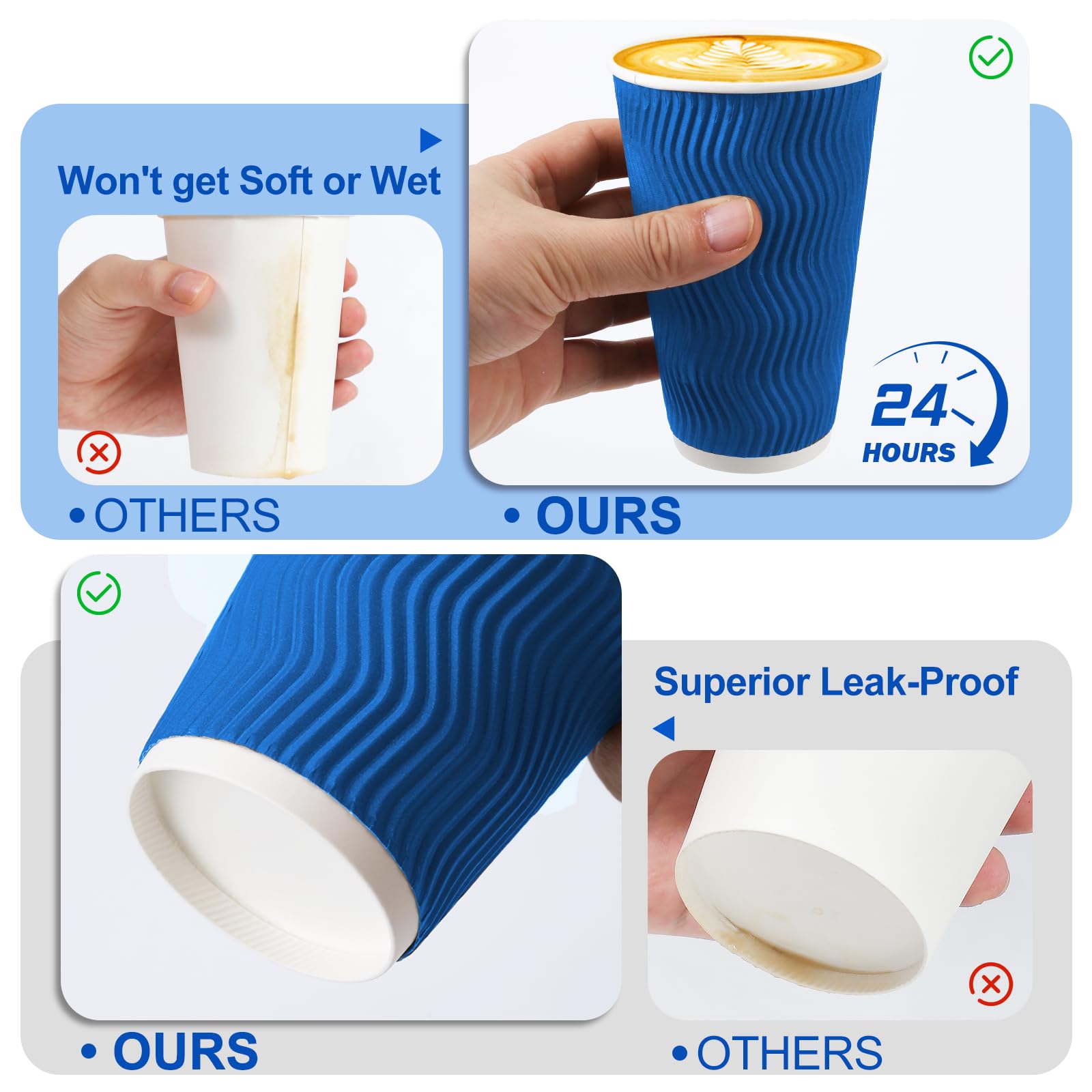 Huifany Disposable Coffee Cups with Lids 16 oz, To Go Paper Coffee Cups with Lids, Insulated Paper Cups for Hot or Cold Beverages (Navy, 500Pack)